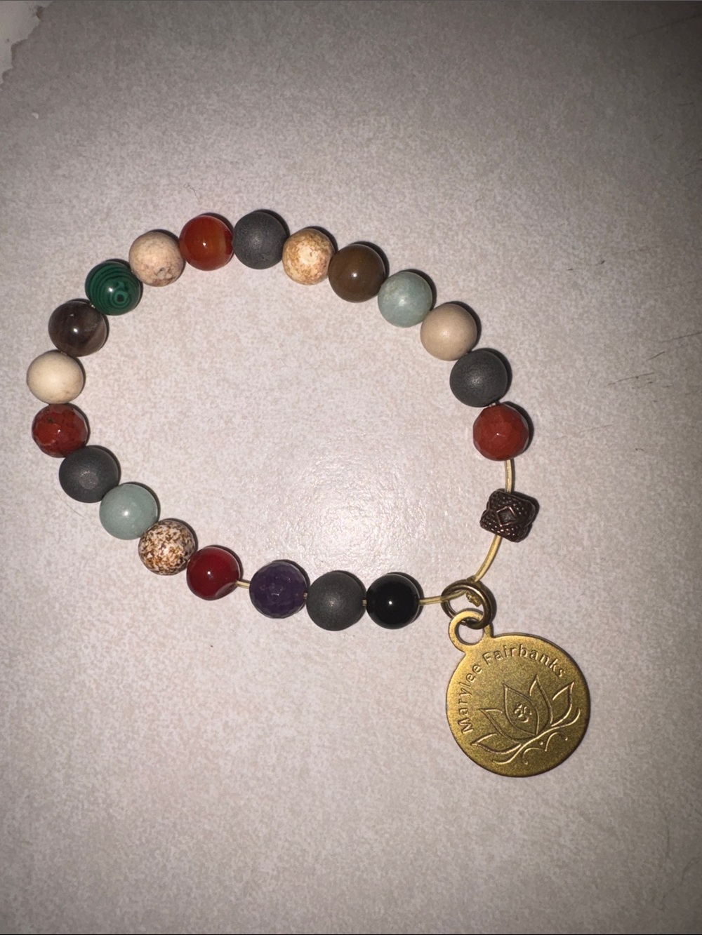 Multi-Color Beaded Bracelet with Gold Lotus Charm - Hand and Custom made